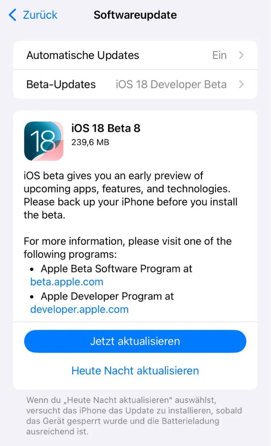 海沧苹果手机维修分享苹果 iOS / iPadOS 18 开发者预览版 Beta 8 发布 